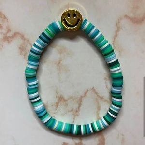 Blue Green and White Smiley Face Bracelet